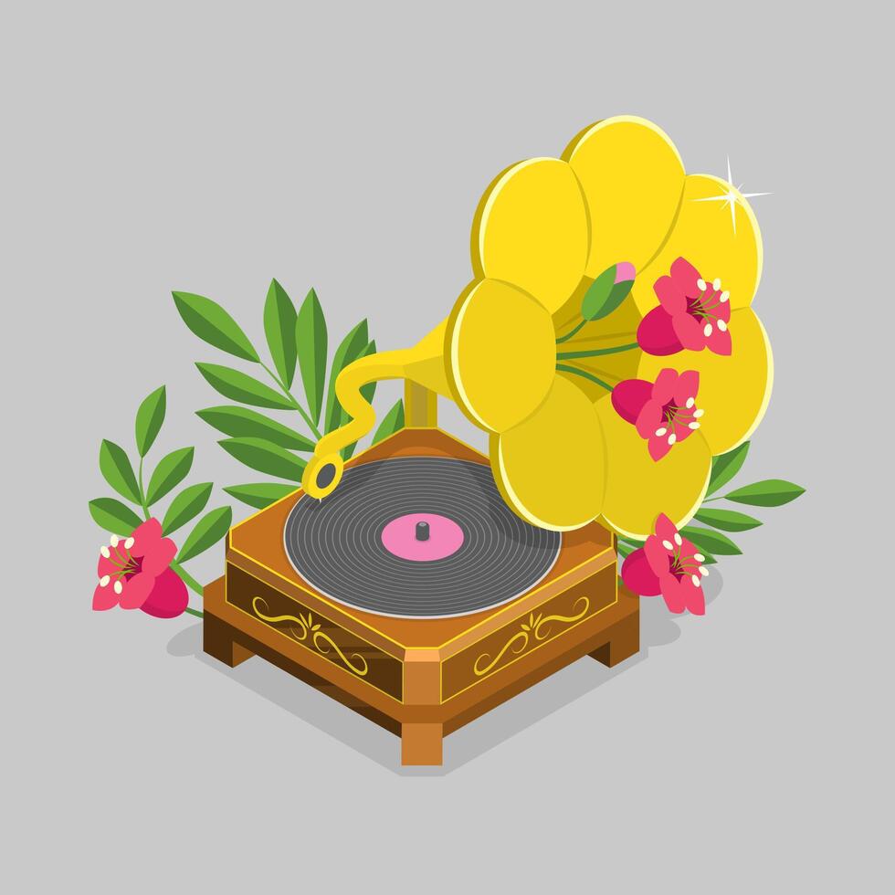 3D Isometric Flat Illustration of Retro Player, Concept of Retro Music. A Nostalgic Tribute vector