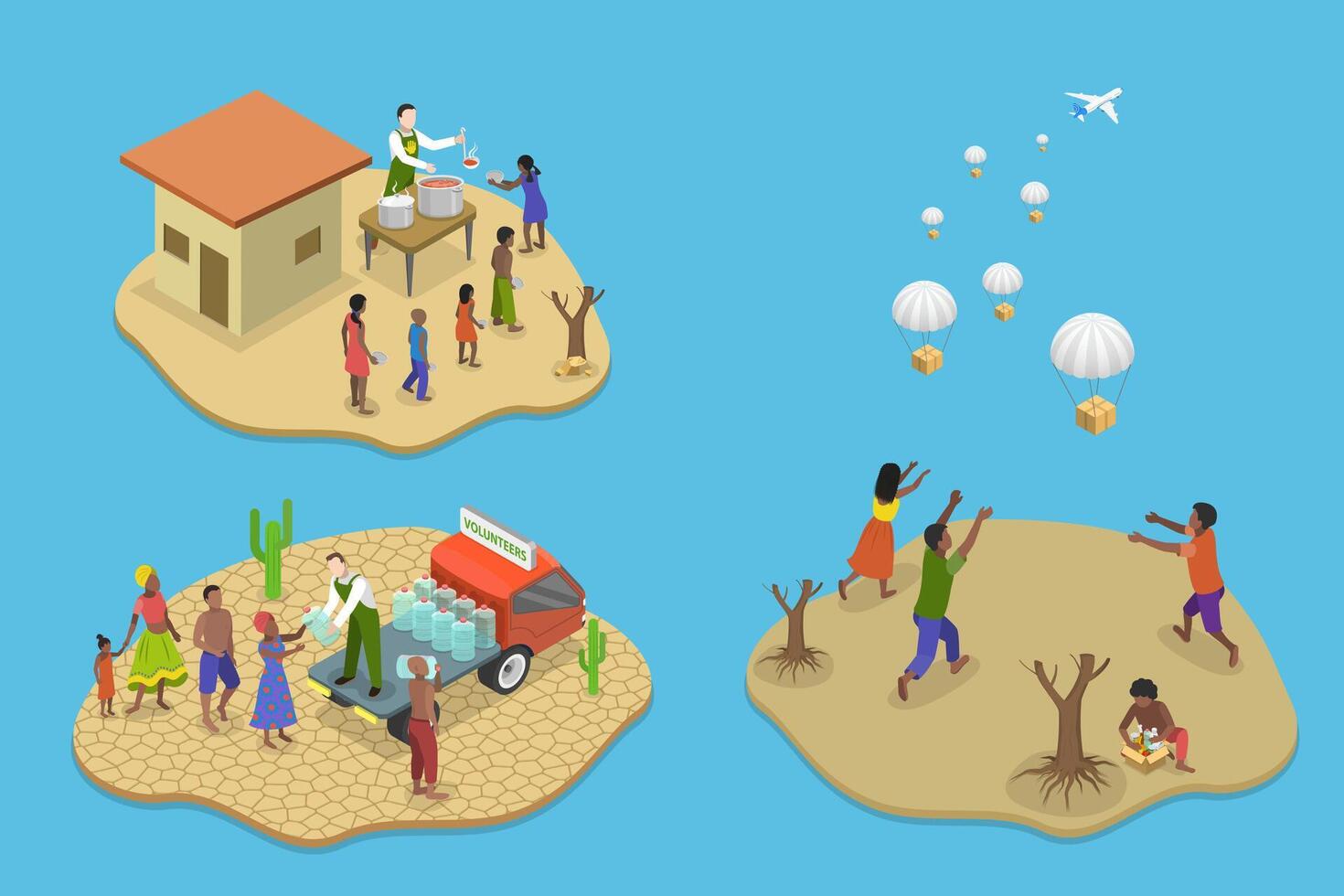 3D Isometric Flat Illustration of Hunger Starvation, Malnutrition, Resource Outreach vector