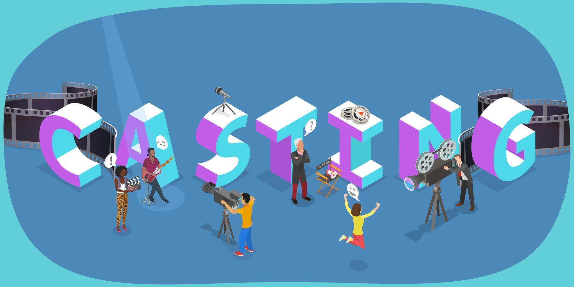3D Isometric Flat Illustration of Film Casting, Production vector