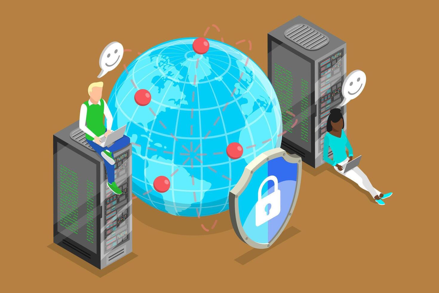 3D Isometric Flat Illustration of Proxy Server, VPN Access vector
