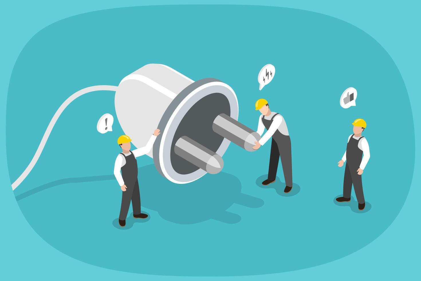 3D Isometric Flat Illustration of Eectricity Repair Expert Occupation, Sustainable Energy vector