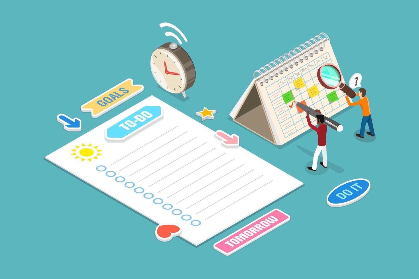 3D Isometric Flat Illustration of Calendar, Reminder or Notification vector