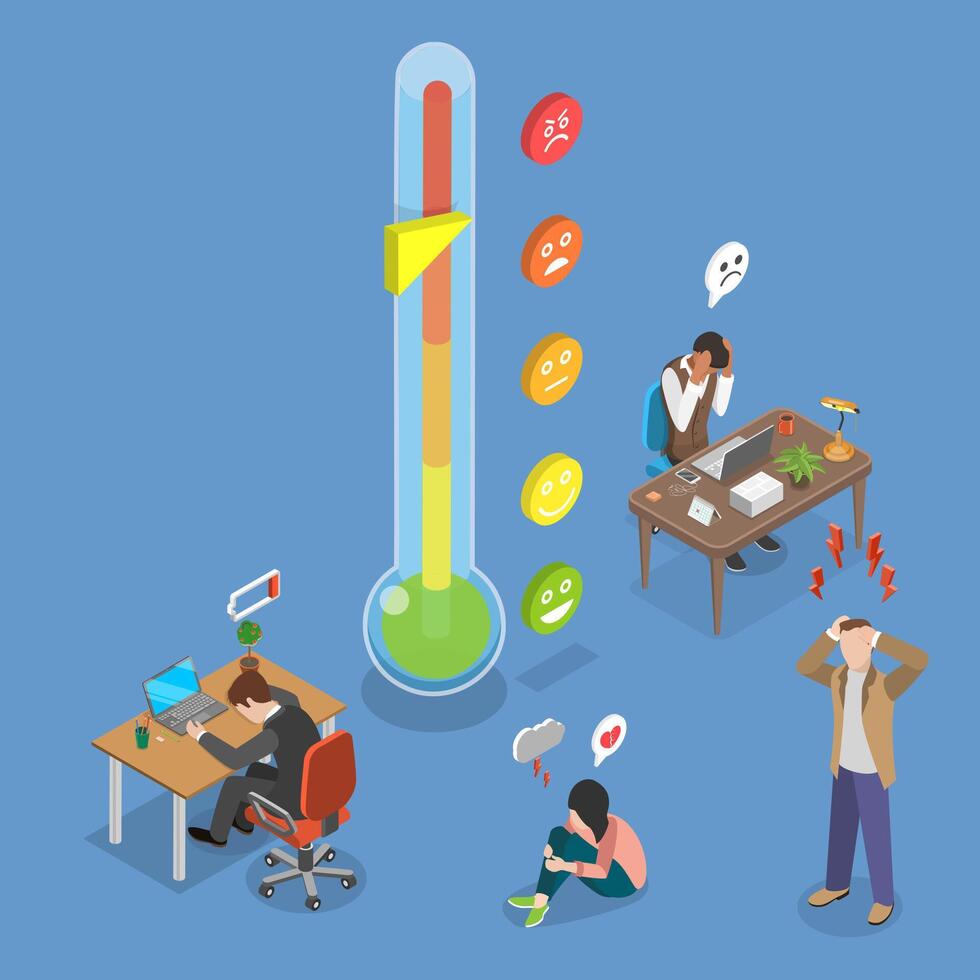 3D Isometric Flat Illustration of Stress Level Scale, Mental Disorder vector