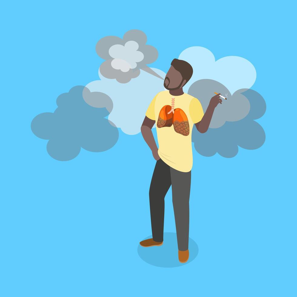3D Isometric Flat Illustration of Cigarette Addiction, Unhealthy Lifestyle vector