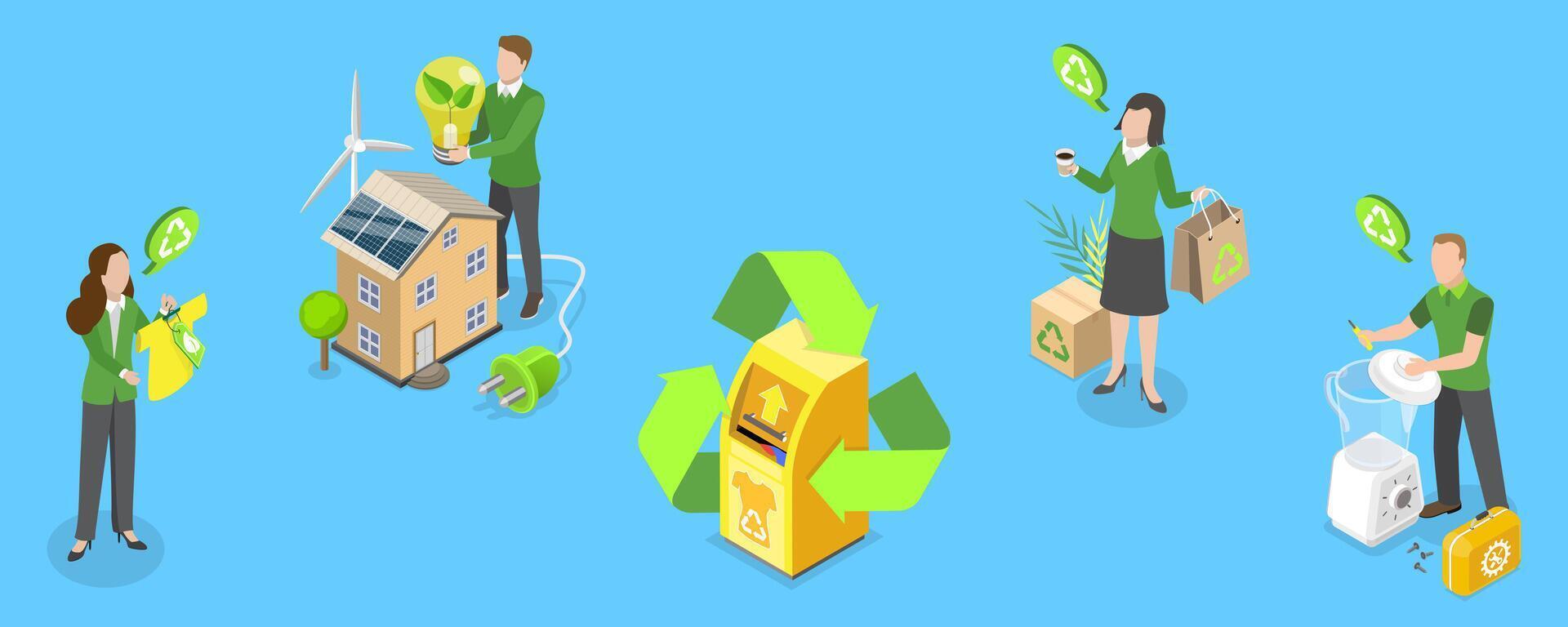 3D Isometric Flat Illustration of Zero Waste, Circular Economy vector