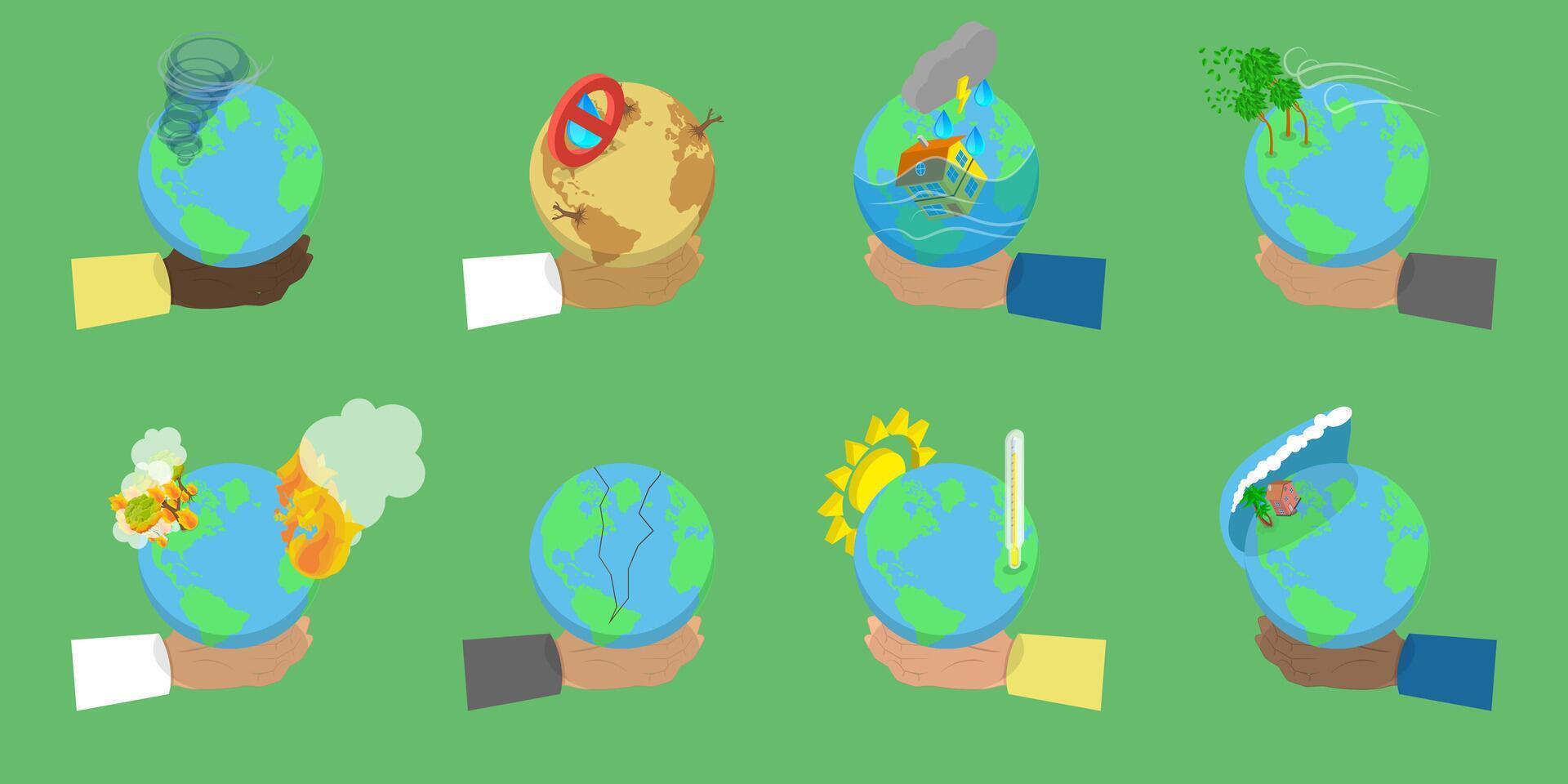 3D Isometric Flat Illustration of Climate Change, Global Warming vector