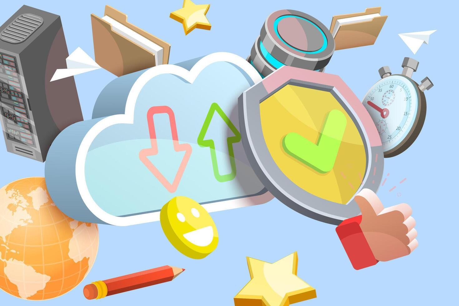 3D Illustration of Cloud Storage, Innovative Technology Solutions for the Modern World vector
