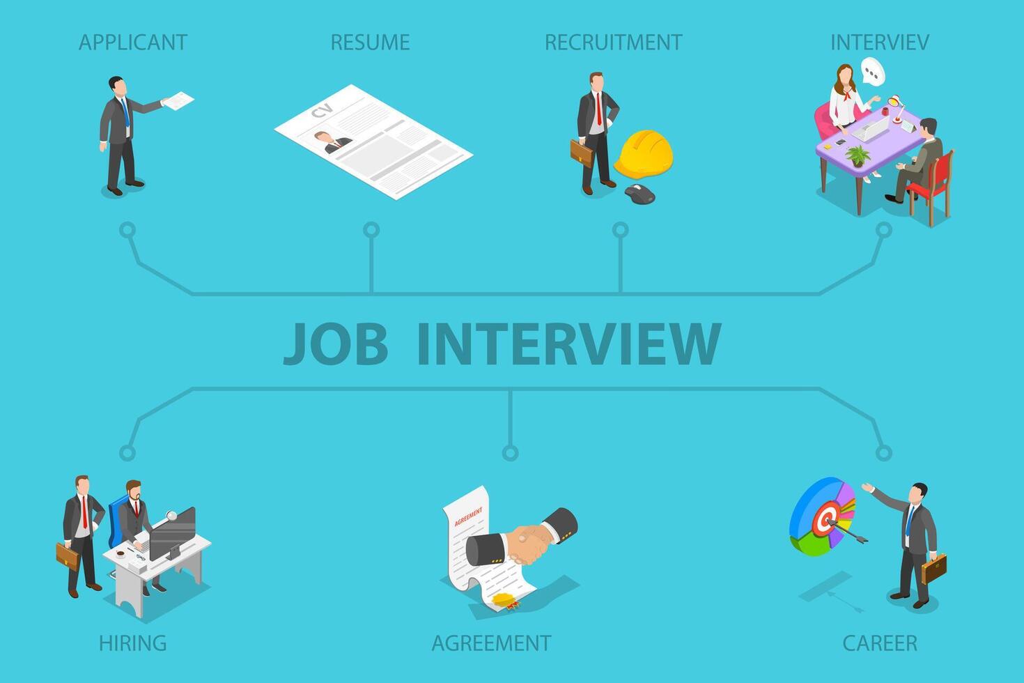 3D Isometric Flat Illustration of Job Interview, Human Resources Department vector