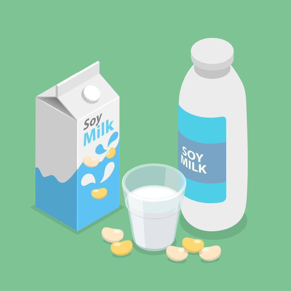 3D Isometric Flat Illustration of Soy Milk, Healthy Vegan Drink vector