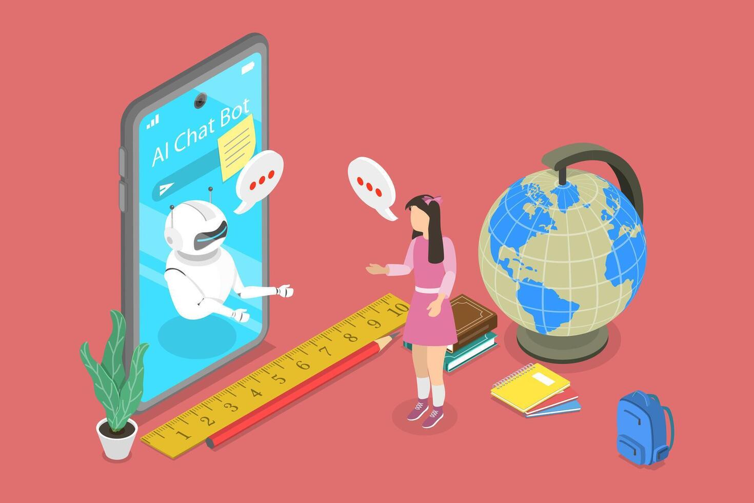 3d isométrica plano ilustración de ai charla bot, en línea comunicación con artificial inteligencia vector