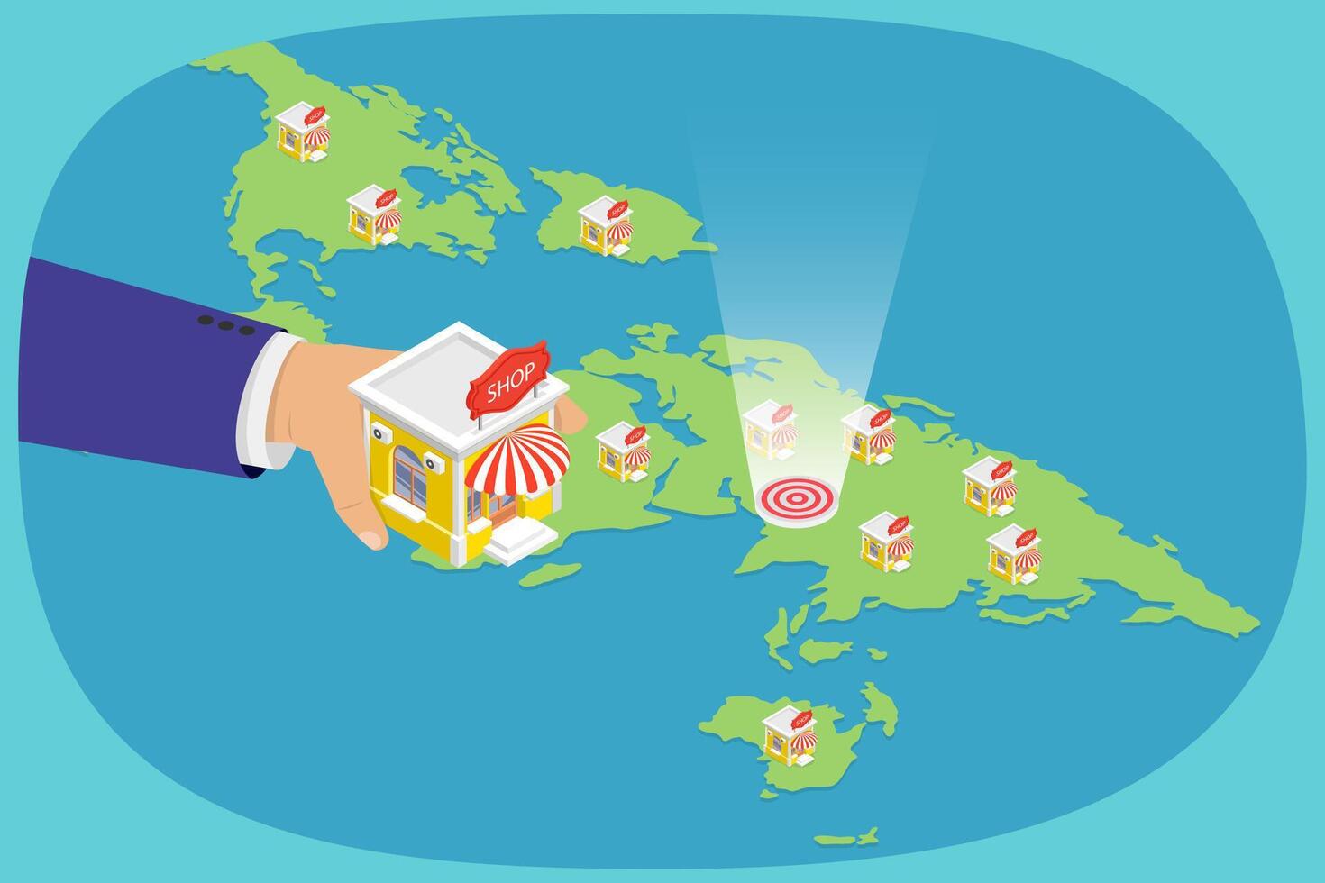 3D Isometric Flat Illustration of Franchise Business, Company Development vector