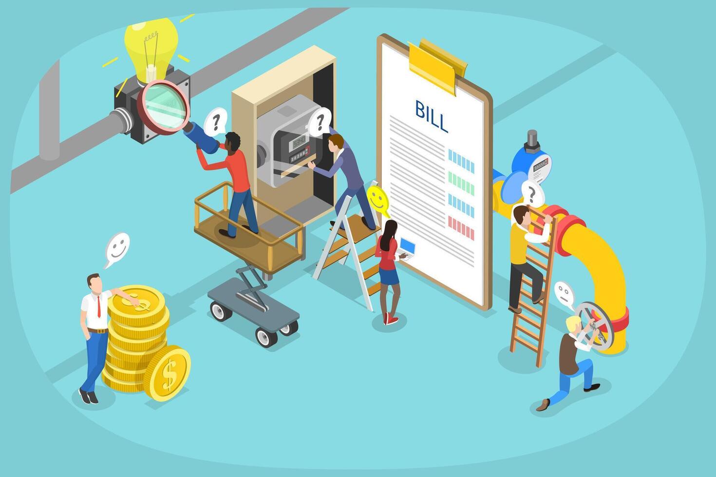 3D Isometric Flat Illustration of Payment Of Utility Bills, Electricity Consumption vector