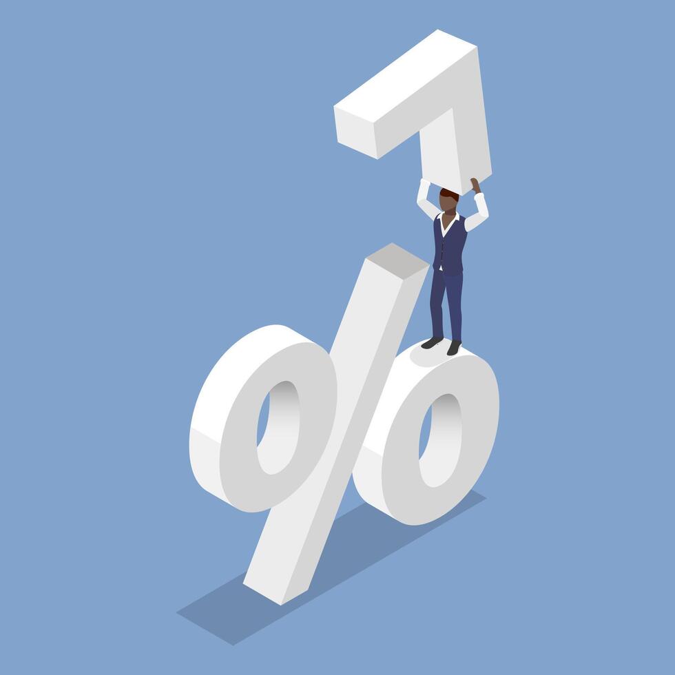3D Isometric Flat Illustration of Interest Rate Increase, Financial Risks vector