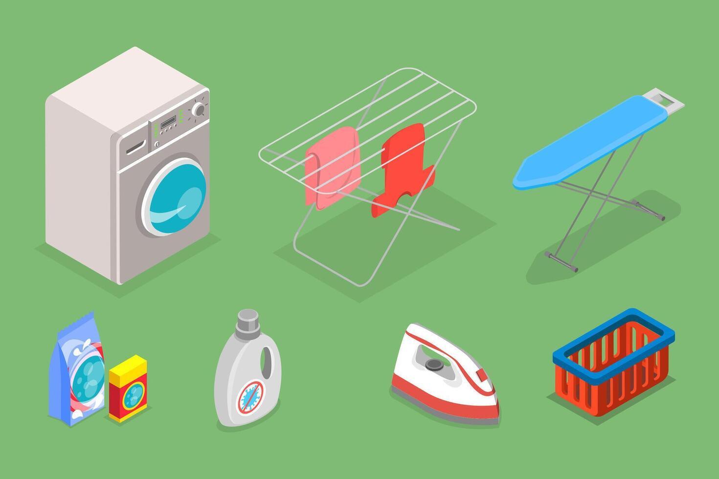 3D Isometric Flat Set of Laundry Service , Housekeeping and Cleanliness vector