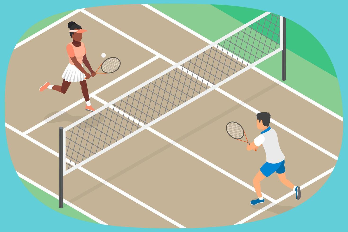 3D Isometric Flat Illustration of Playing Tennis on Court, Active Lifestyle vector