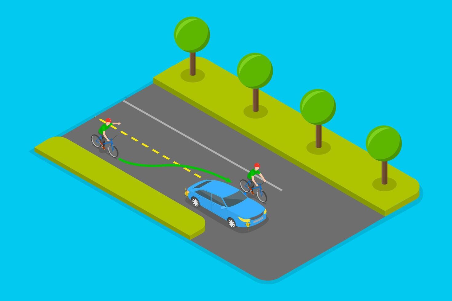 3D Isometric Flat Illustration of Safe Bicycle Riding , Cycling Rules for Traffic Safety vector