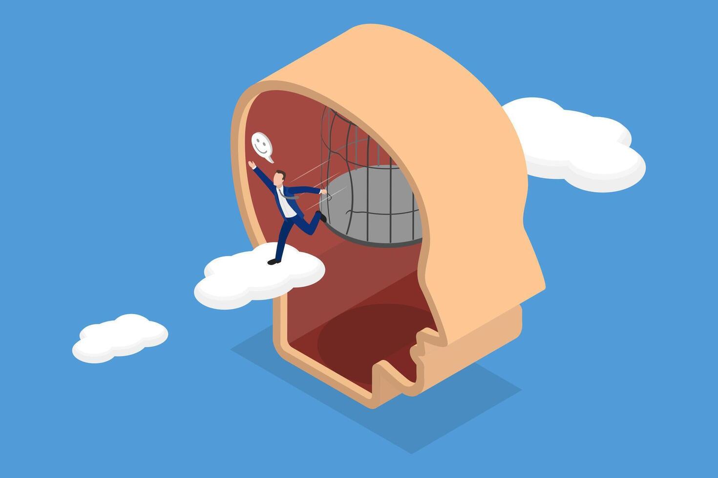 3D Isometric Flat Illustration of Freedom, Breaking Free vector