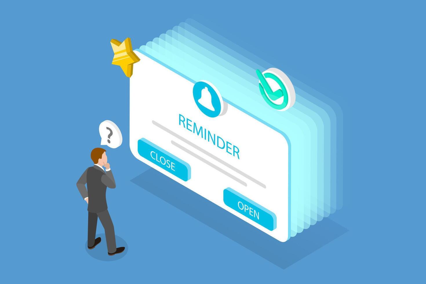 3D Isometric Flat Illustration of Reminder, Alert Notification, Business Planning vector