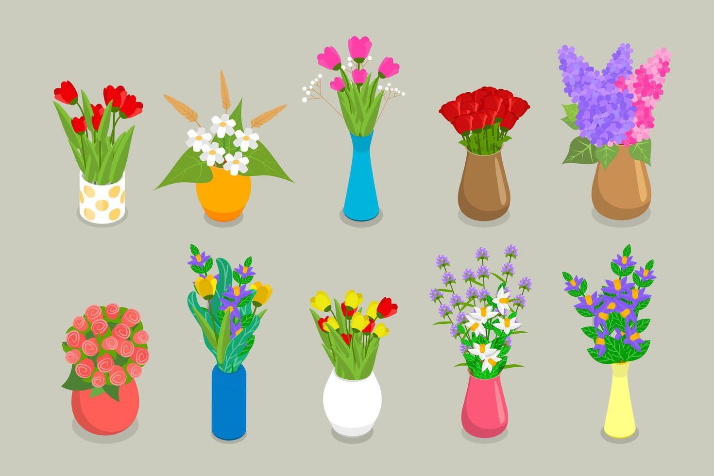 3D Isometric Flat Set of Flower Bouquets , Florist Composition vector