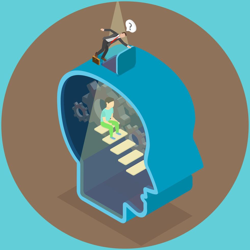 3D Isometric Flat Illustration of Child Subconscious Mind, Mental Health Problems vector