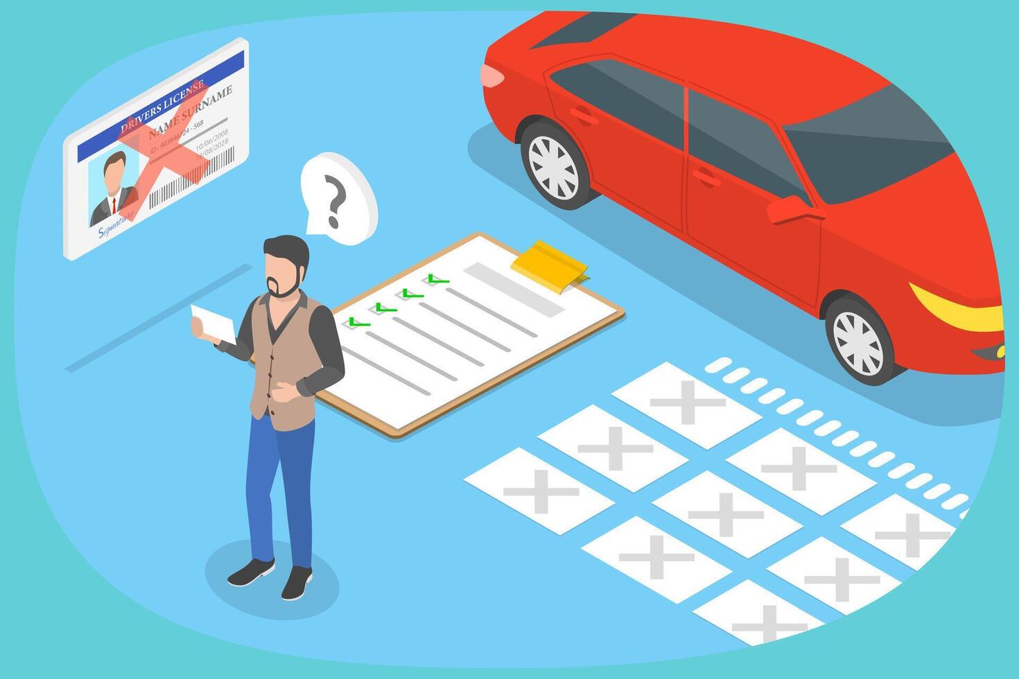 3D Isometric Flat Illustration of Expired Driving License, ID Document Renew vector