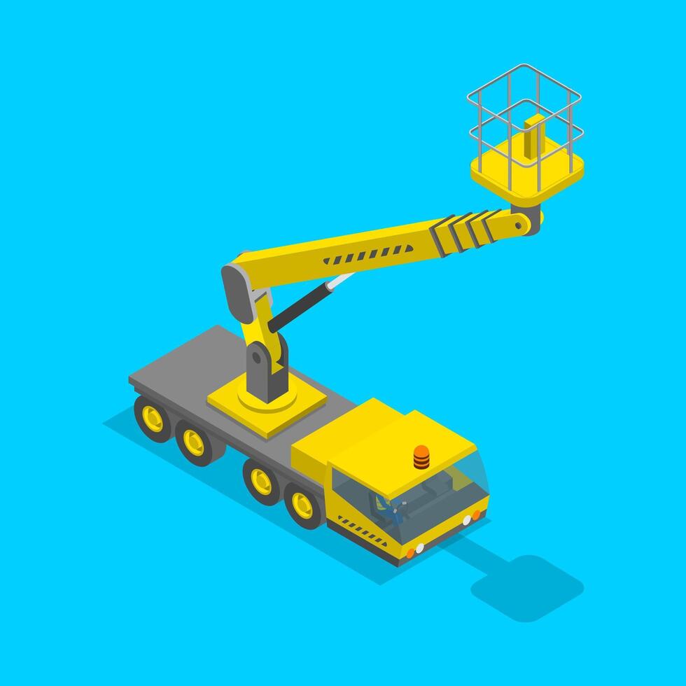 3D Isometric Flat Set of Modern Truck-mounted, Installation Work at Height vector