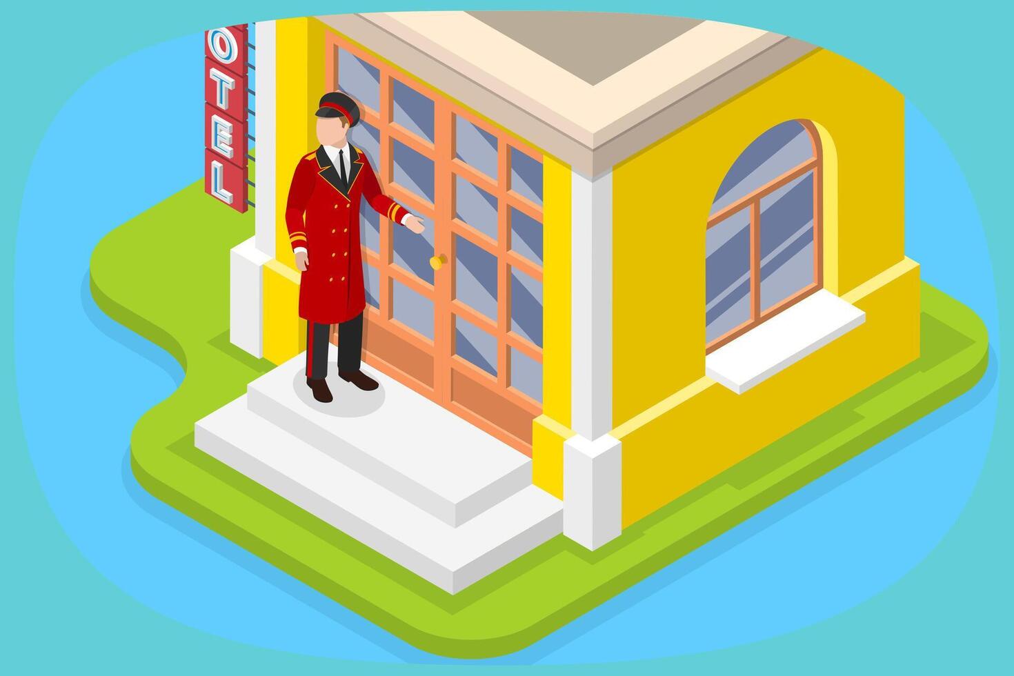 3D Isometric Flat Illustration of Doorman, Hotel Staff vector