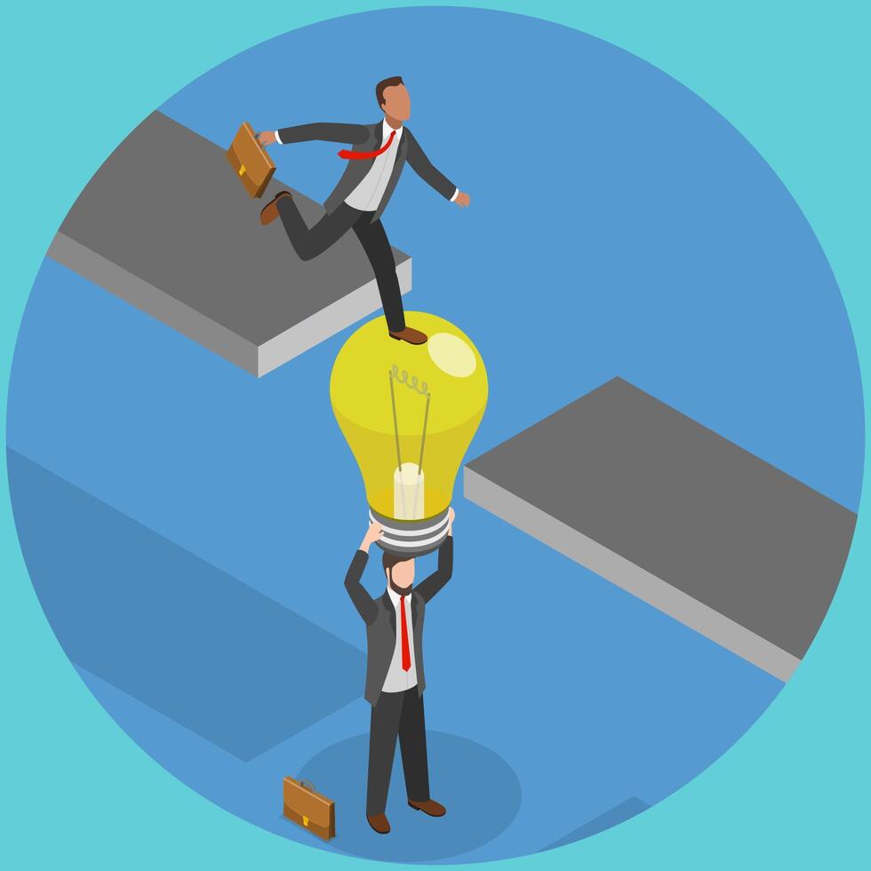 3D Isometric Flat Illustration of Business Support And Teamwork, Overcoming Difficulties vector