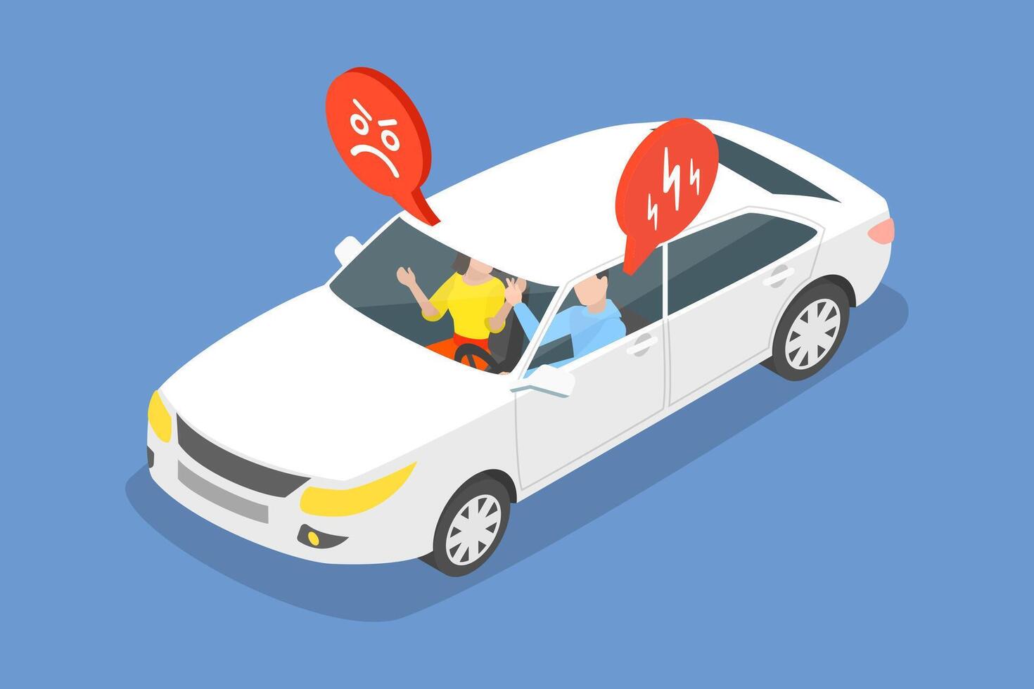 3D Isometric Flat Illustration of Fighting In Car, Unsafe Vehicle Driving vector