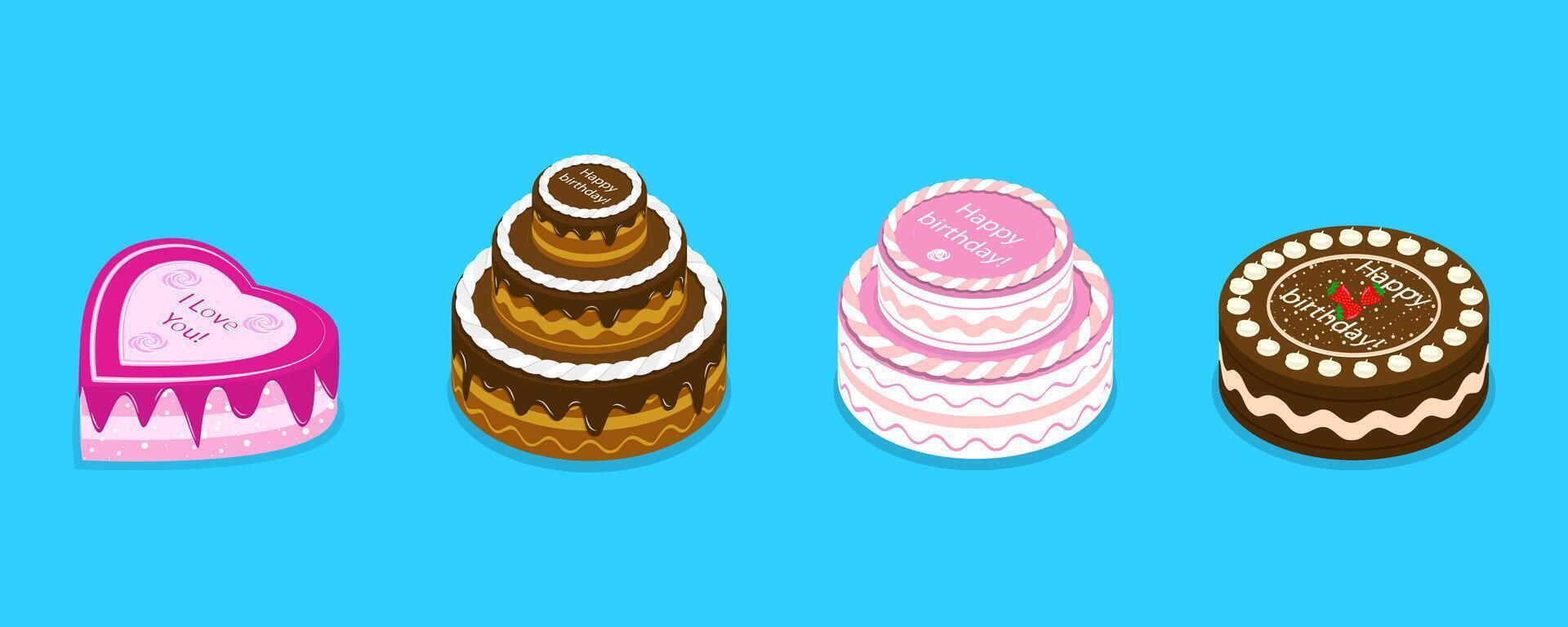 3D Isometric Flat Set of Cakes , Pastry Sweet Cream Pies vector