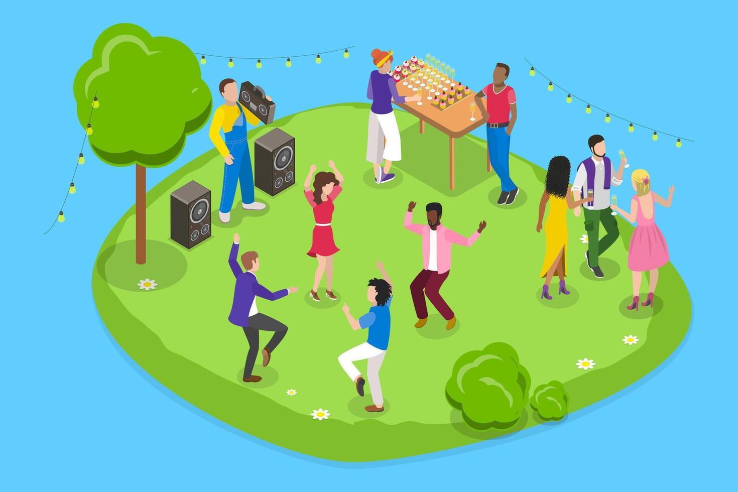 3D Isometric Flat Illustration of Park Fun Party, Outdoor Entertainment vector