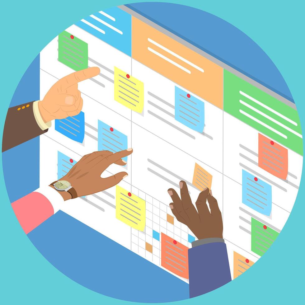 3D Isometric Flat Illustration of Scrum Planning Technique, Project Management Work Cycle vector