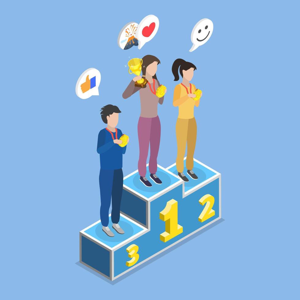 3D Isometric Flat Illustration of School Competition On Contest, Competition Winner vector