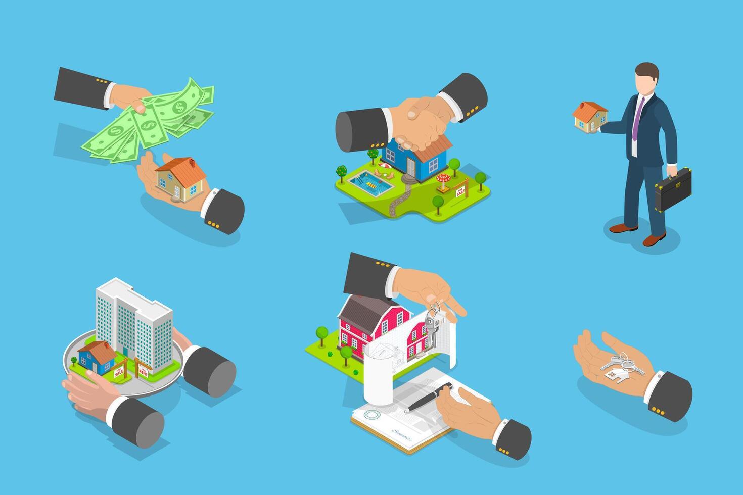 3D Isometric Flat Illustration of Real Estate, Investment Opportunity vector