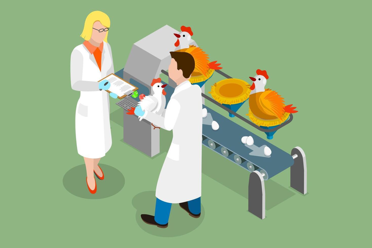 3D Isometric Flat Illustration of Poultry Farm Food Industry, Organic Eggs Production Line vector