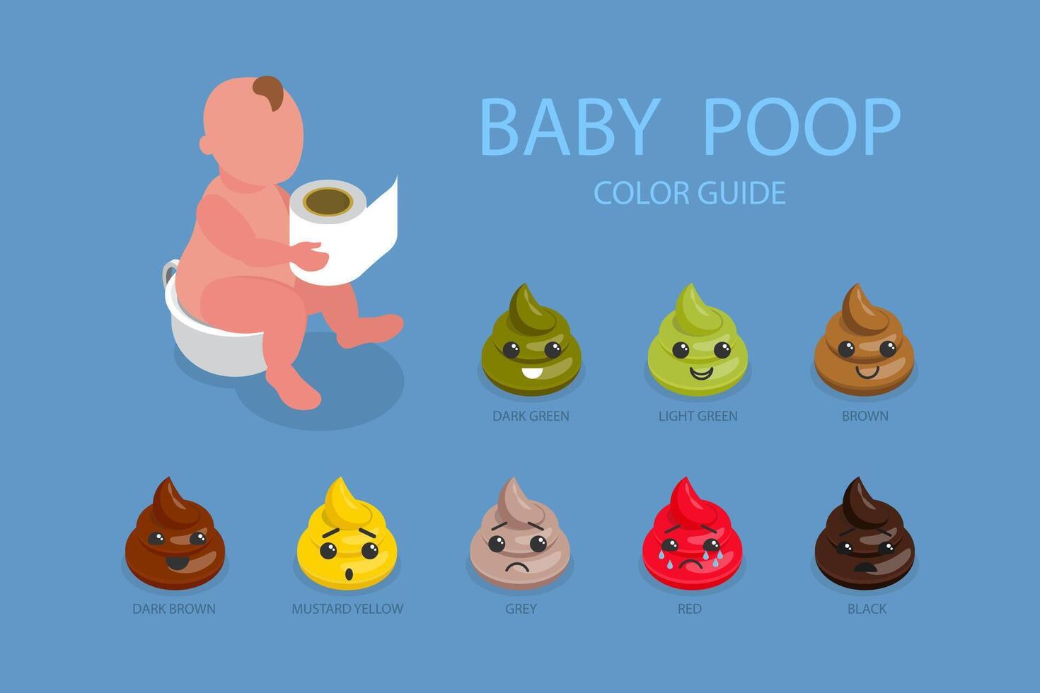 3D Isometric Flat Illustration of Baby Poop Emoji, Color Guide vector