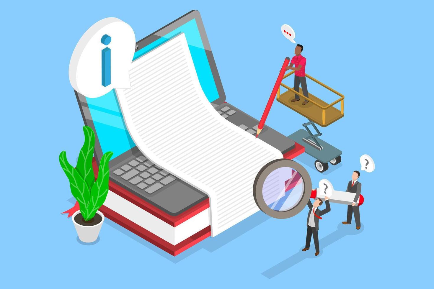 3D Isometric Flat Illustration of Info Center, Online Tech Support vector
