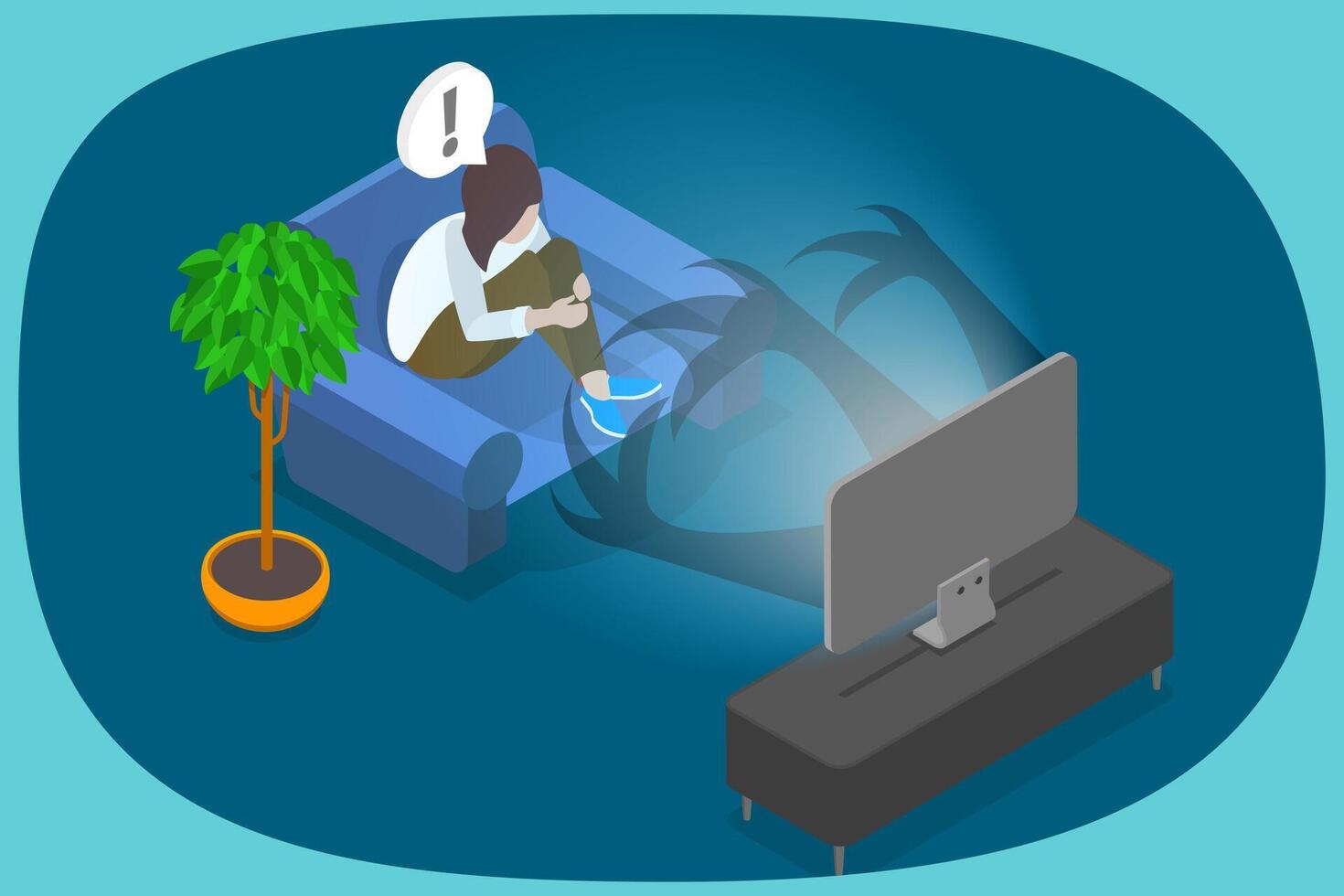 3D Isometric Flat Illustration of Scary Movie, Evening Entertainment vector