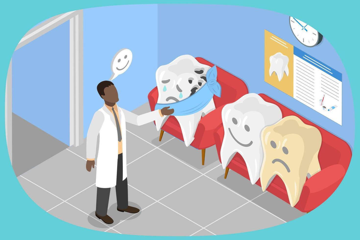 3D Isometric Flat Illustration of Dental Clinic, Tooth Checkup Examination Appointment vector