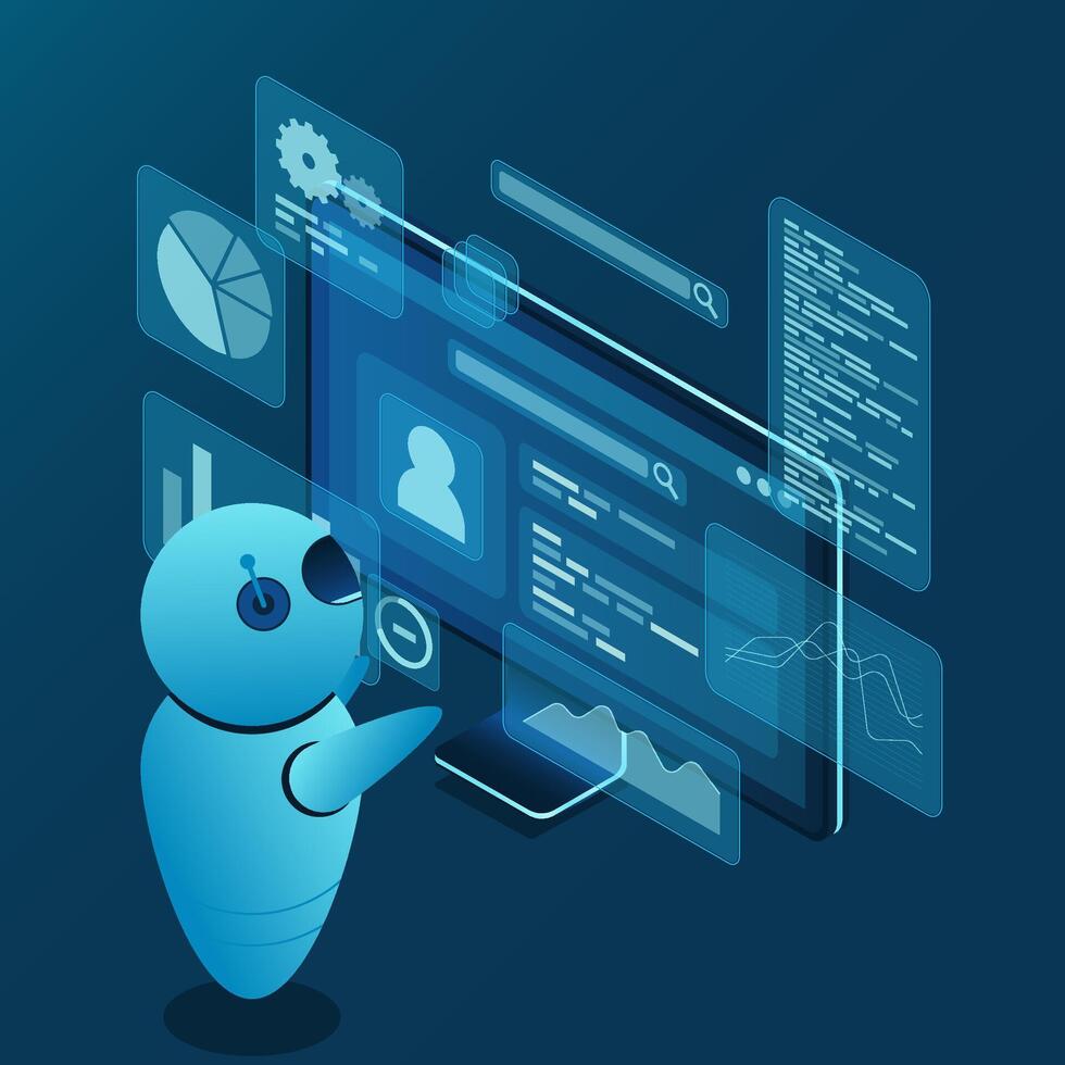 Isometric seo analysis. Search engine optimization analysis concept. Digital technology website. Isometric technology, vector