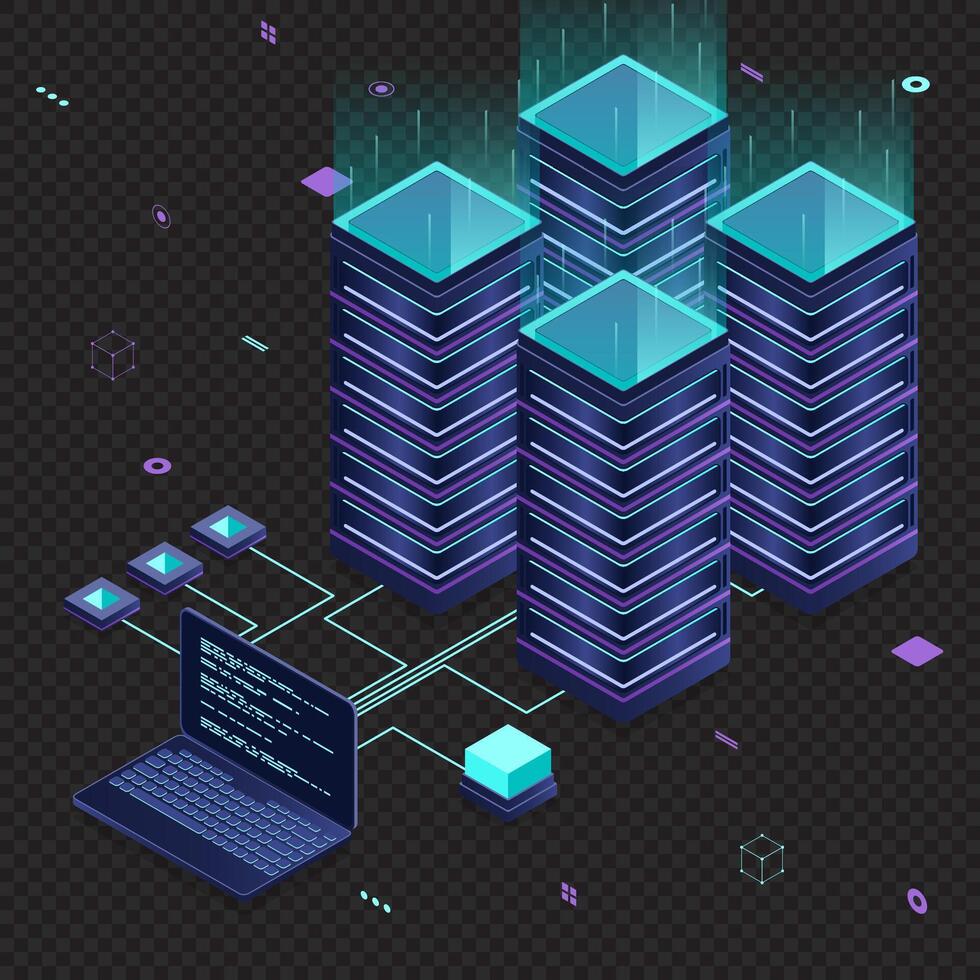 Database servers. Server room data center. Hosting server isometric. Isometric technology. isometric illustration. vector
