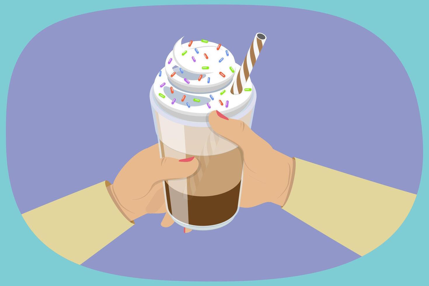 3D Isometric Flat Illustration of Aroma Hot Beverage , Hands Holding a Drink vector
