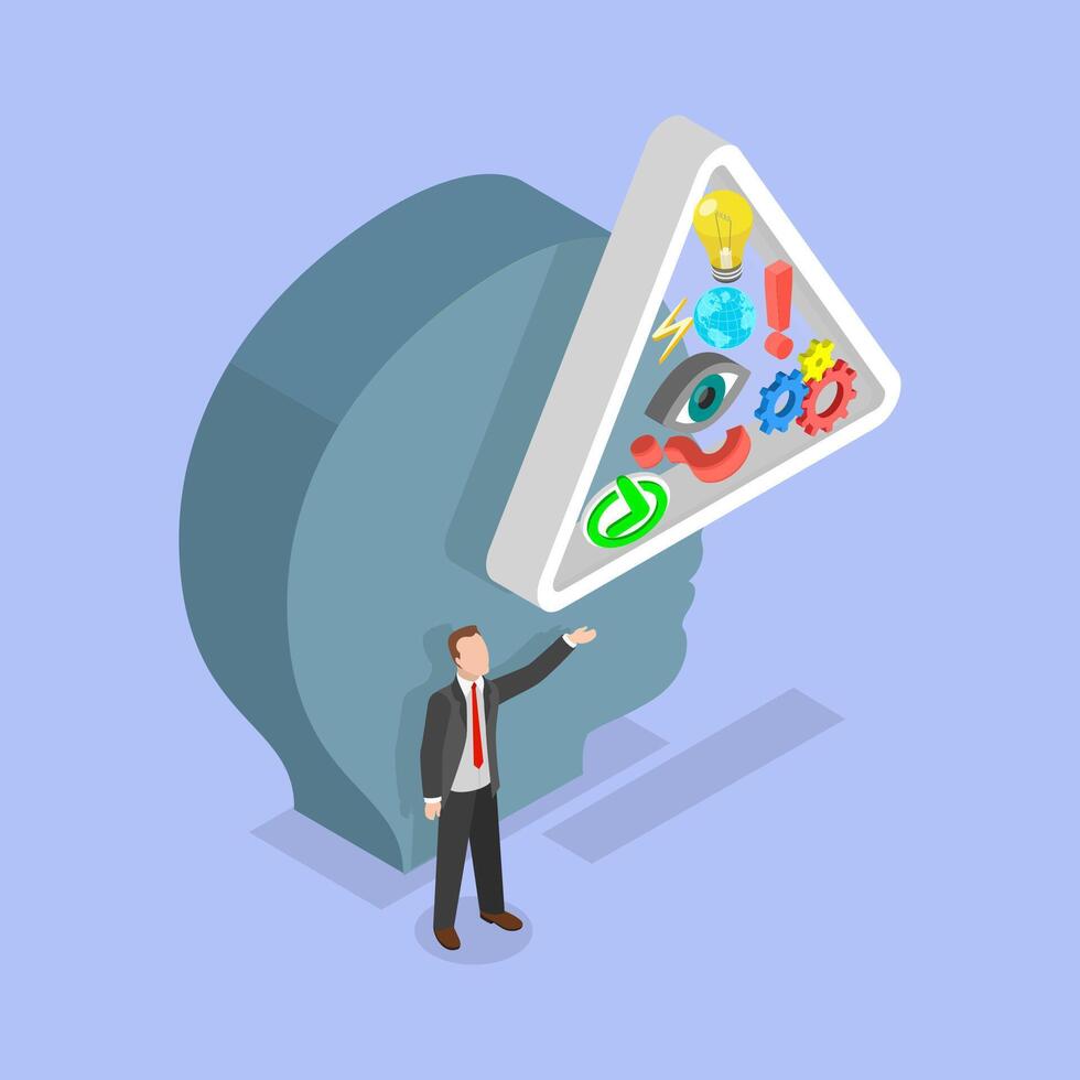 3D Isometric Flat Illustration of Personal Cognition Viewpoint, Ability to Recognize Sensory Information vector