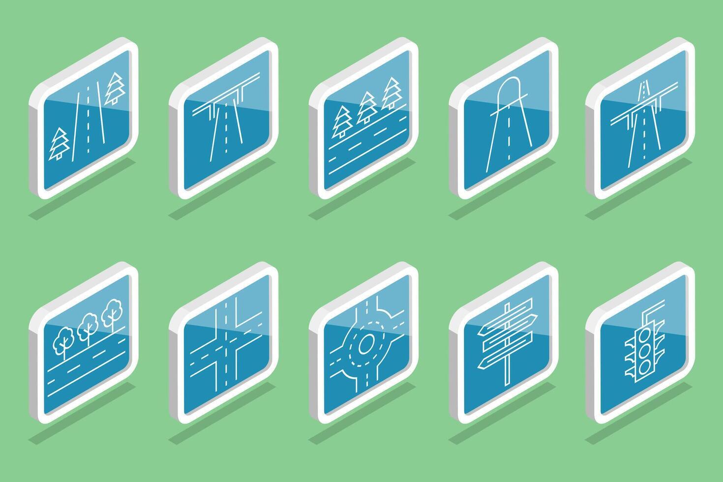 3D Isometric Flat Set of Highway Icons, Road Signs vector