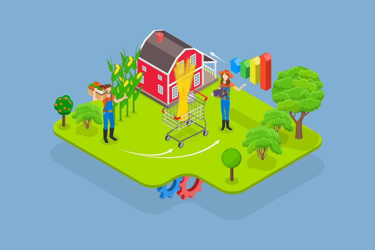 3D Isometric Flat Illustration of Sustainable Agriculture, Effective Farming vector