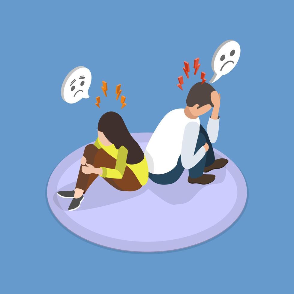 3D Isometric Flat Illustration of Family Tension, Misunderstandings, and Miscommunications vector