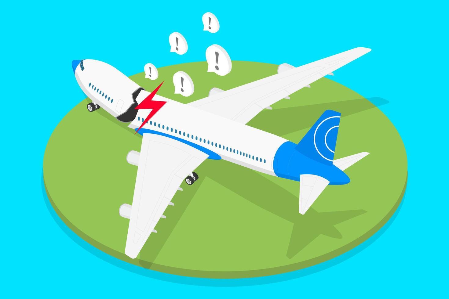 3D Isometric Flat Illustration of Airplane Accident, Damaged Aircraft vector