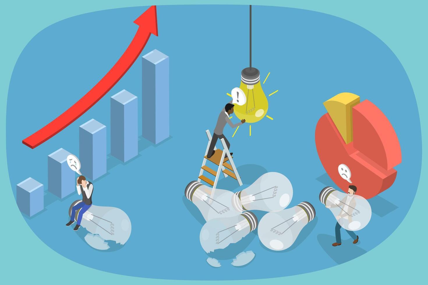 3D Isometric Flat Illustration of Business Fail, Striving for Success in Aspiration vector