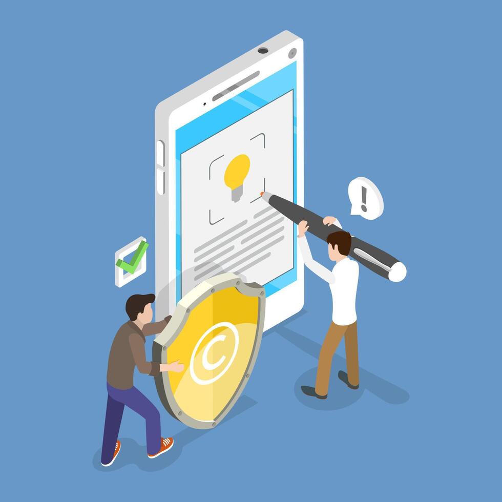 3D Isometric Flat Illustration of Patent Protection Of Authors Ideas, Intellectual Property vector