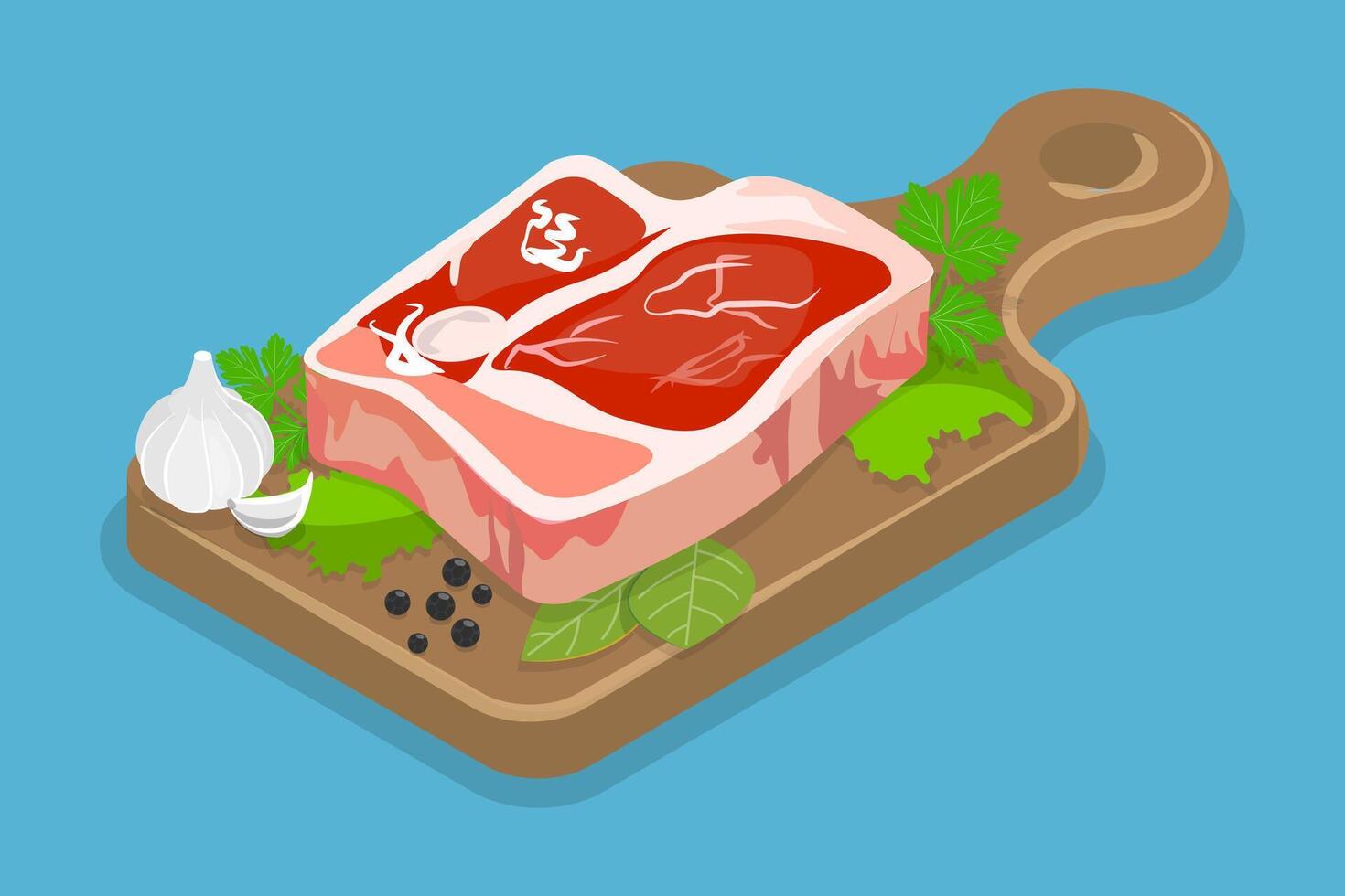 3D Isometric Flat Illustration of Raw Beaf Steak, Fresh Meat for Grill vector
